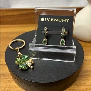 Givenchy Green and Gold Earrings and Keychain NWT